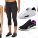 PWRSHAPE Cardio Bra, $20 | Essential 3/4 Tights, $17 | Match Basic Sports Lo Sneakers, $50 | Ignite Ultimate Running Shoes, $50 | Essential Dancer Pants, $20